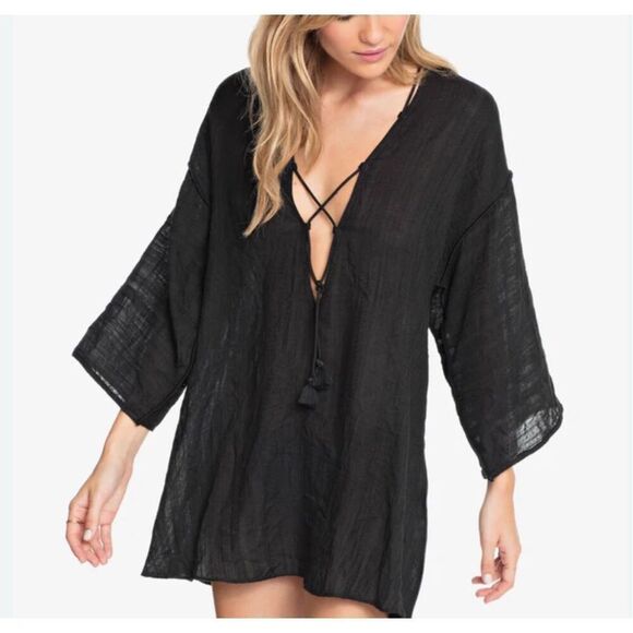 Robin Piccone Natalie Black Beach Cover Up Tunic Women’s XS - Picture 1 of 12
